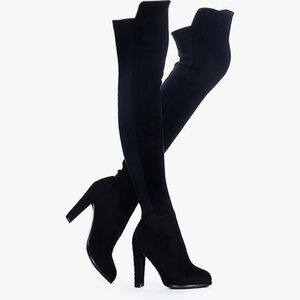 Faux Suede Black Over-the-Knee Boots